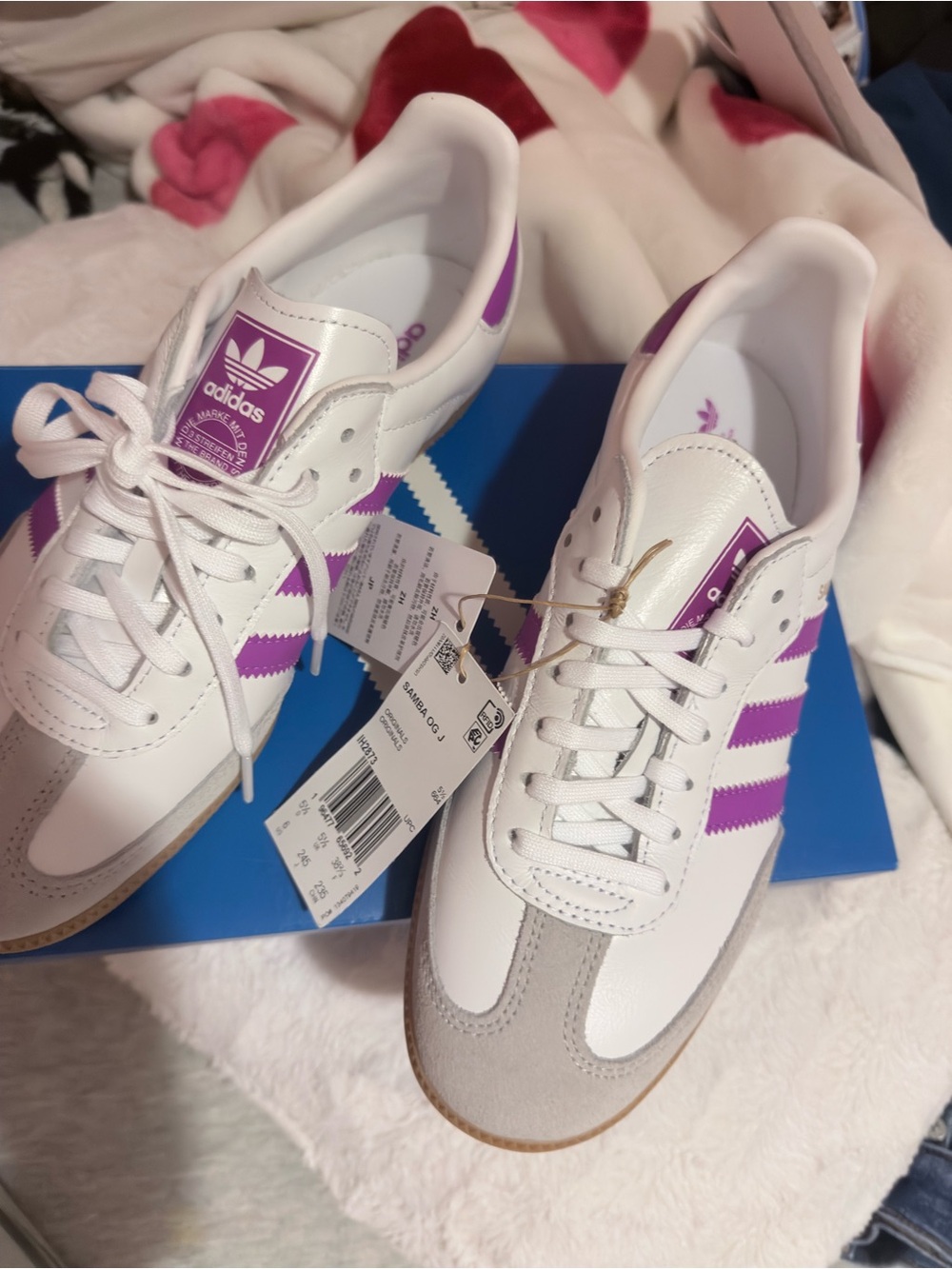 adidas Samba OG J White with Purple Accent Sneakers New IH 2873 (unisex) - Picture 9 of 15